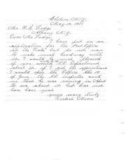 Handwritten correspondence concerning a request for a job reference for a position at the post office. 